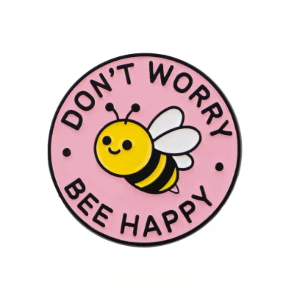 Don't Worry Bee Happy Enamel Pin Pink Bumblebee Lapel Pin - Picture 4 of 4